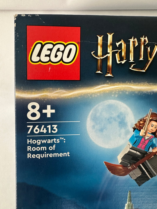 LEGO Harry Potter set packaging with character on broomstick against a moonlit sky