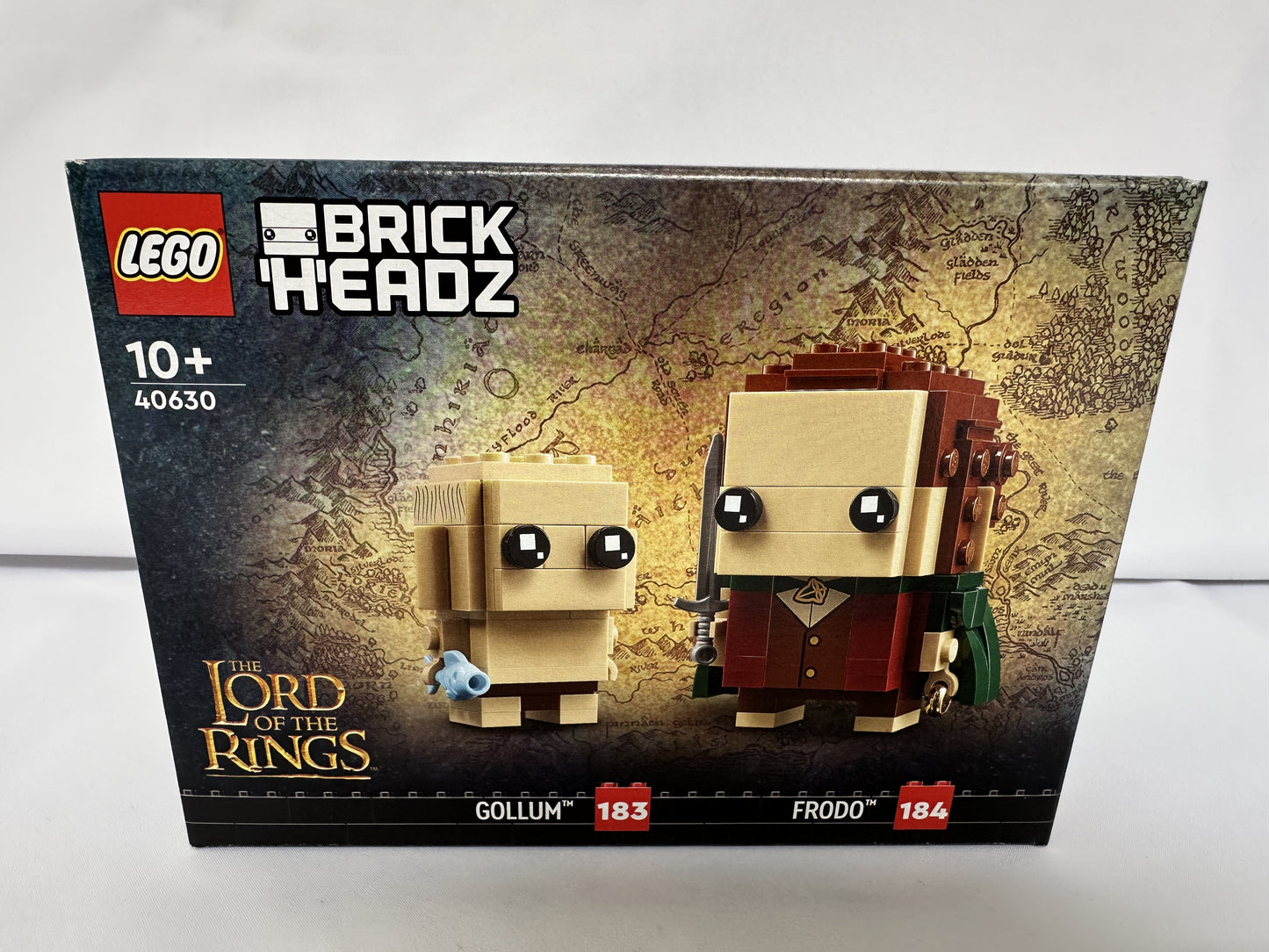 LEGO BrickHeadz packaging featuring Gollum and Frodo from 'The Lord of the Rings' on a white background.