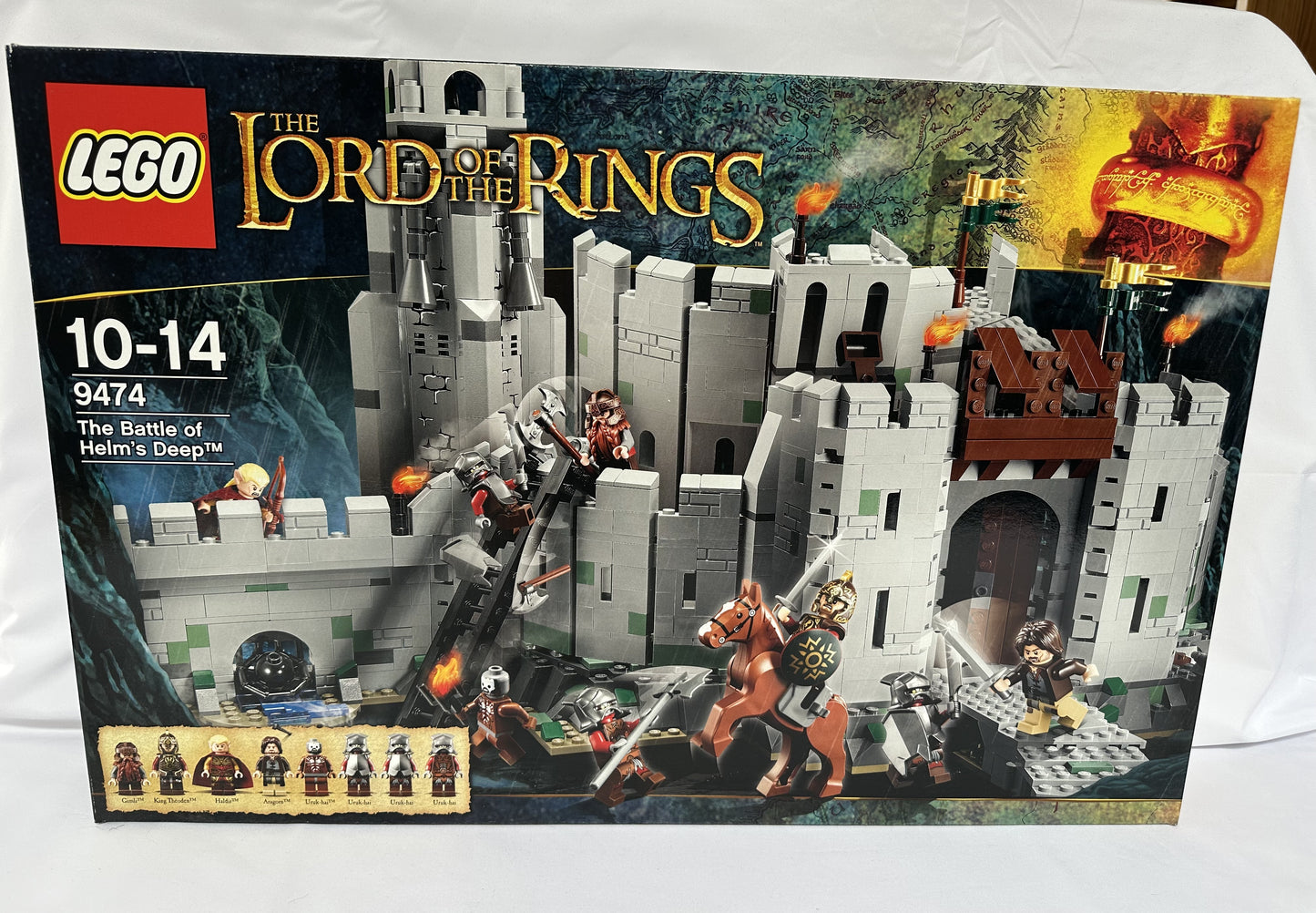 LEGO Lord of the Rings set 9474 packaging with detailed illustrations and character figures.
