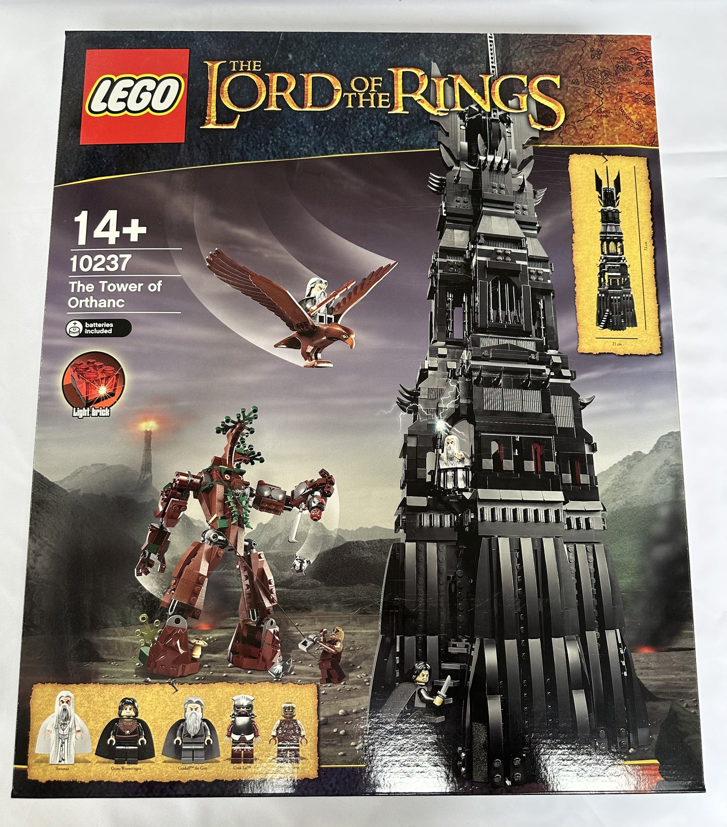 LEGO Lord of the Rings The Tower of Orthanc set packaging with lego logo and product details.