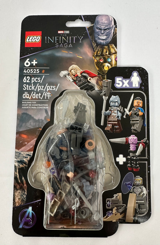 LEGO Marvel Infinity Saga figure set in packaging with character images on a white background