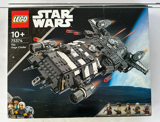 LEGO Star Wars set 75374 packaging with spaceship model and character figures on a white background