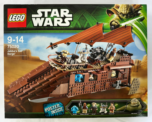 LEGO Star Wars Jabba's Sail Barge set packaging with Yoda and Jawa figures.