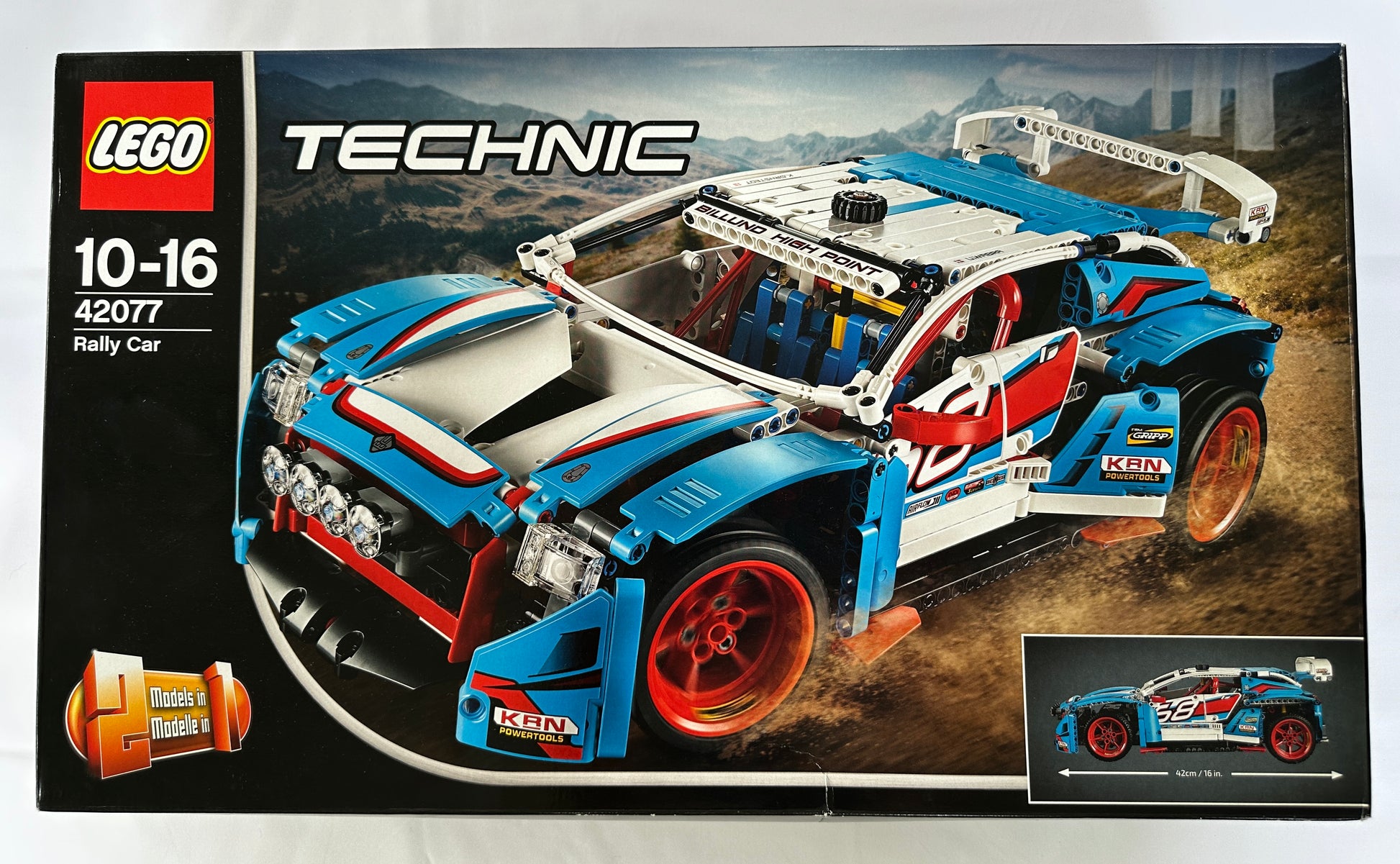 LEGO Technic Rally Car set packaging on a white background