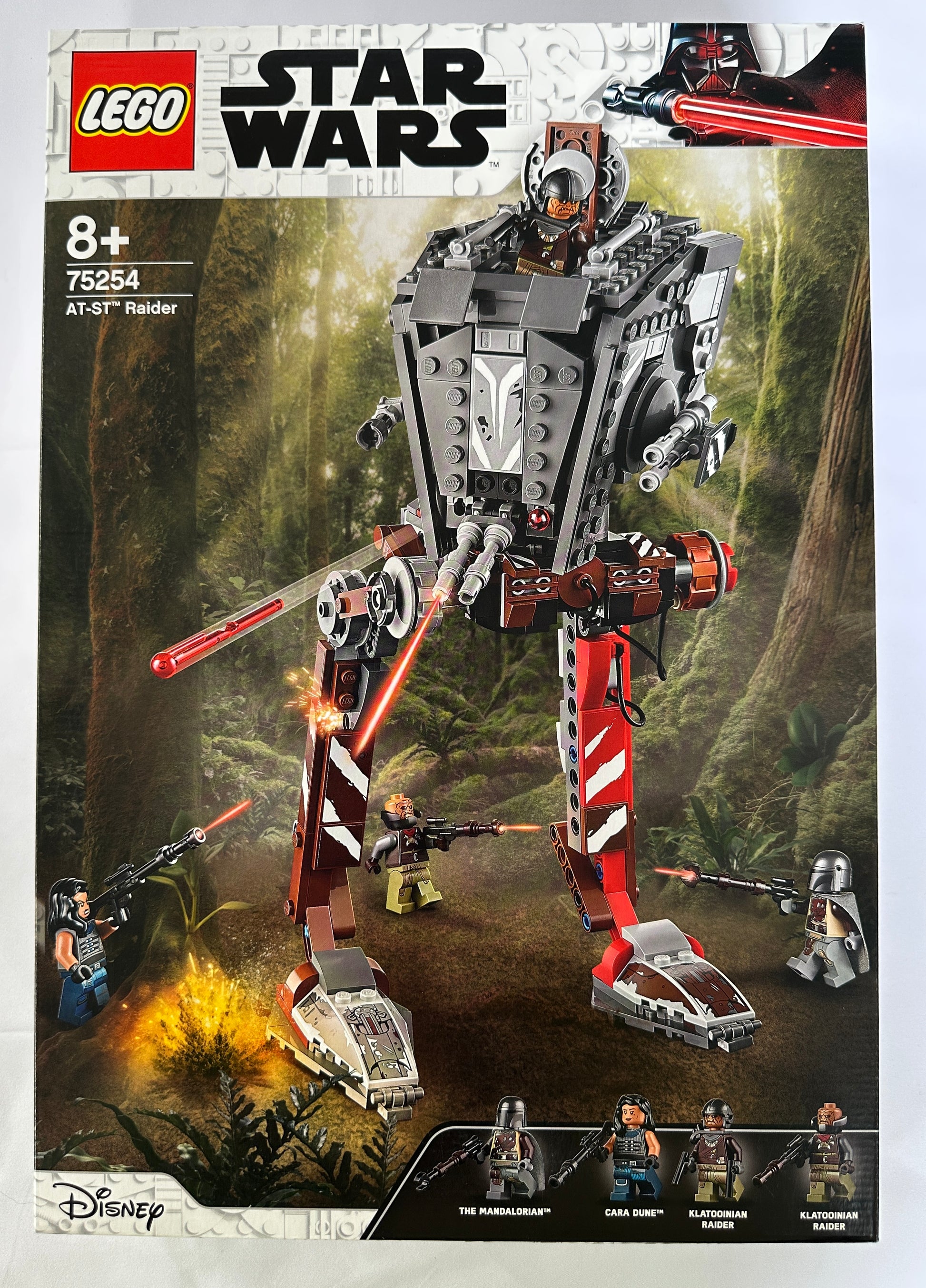 LEGO Star Wars AT-ST Raider set packaging with characters and forest background