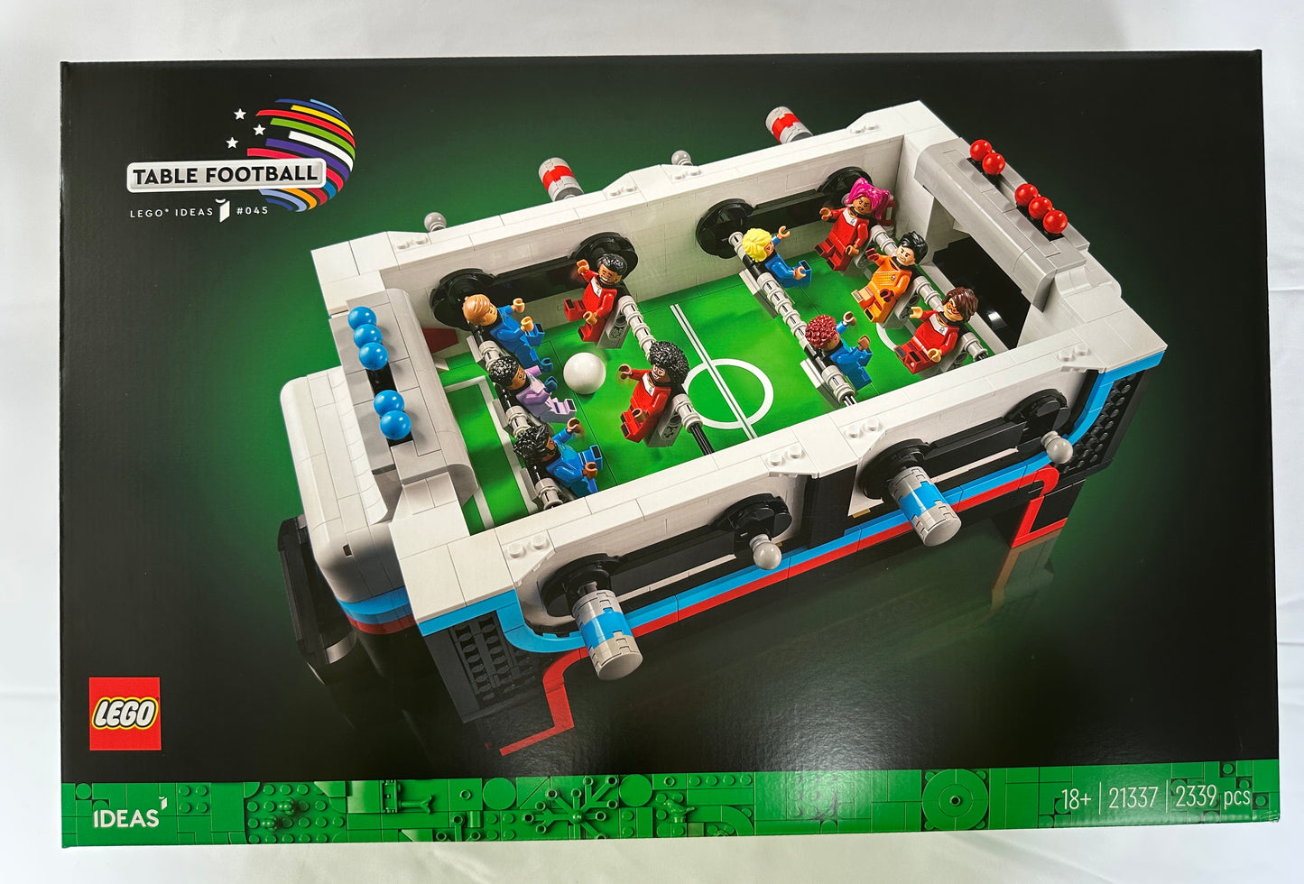 LEGO table football set on a packaging background