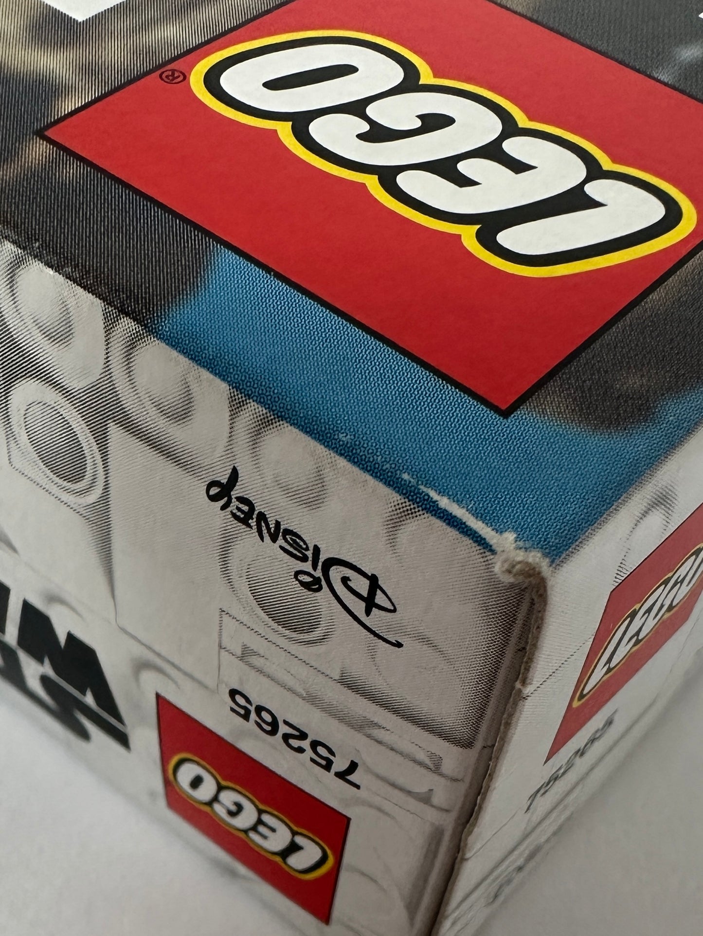 Close-up of a LEGO box with visible branding and product details.