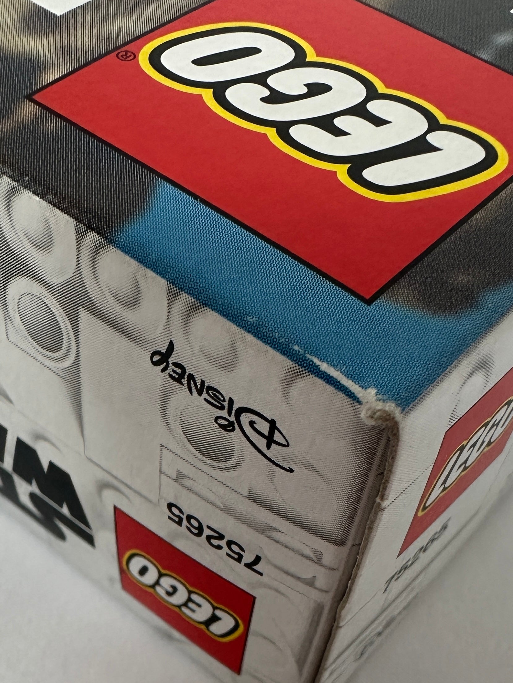 Close-up of a LEGO box with visible branding and product details.