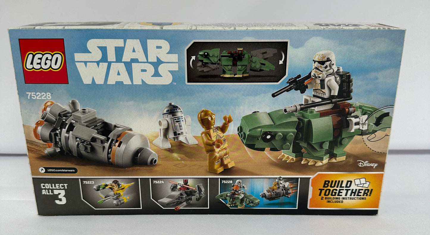 LEGO Star Wars set packaging with characters and vehicle on a white background