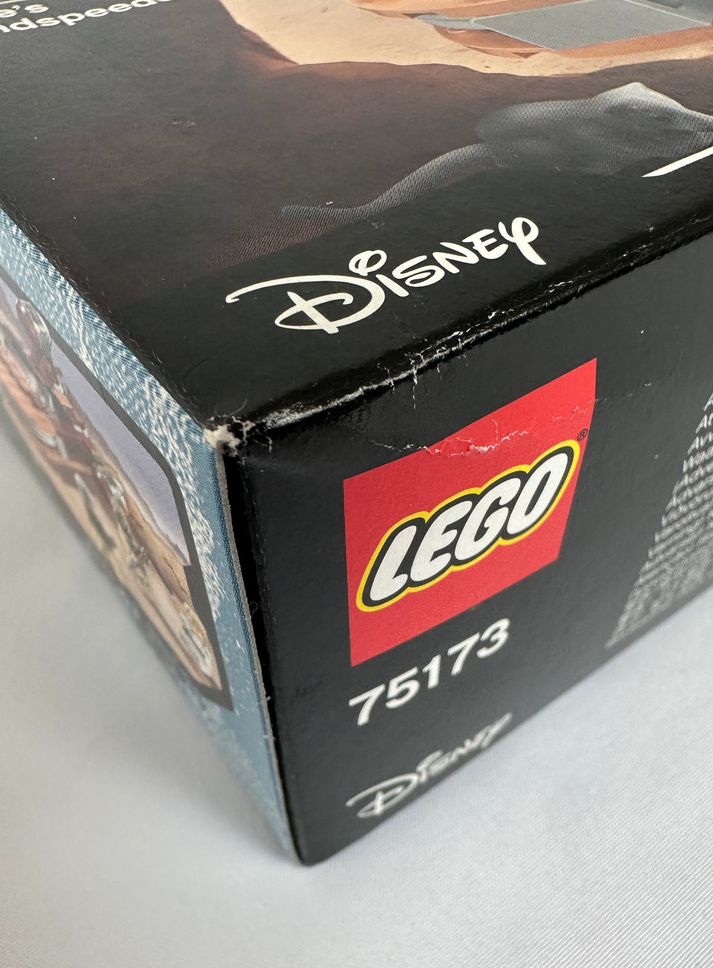 Close-up of a LEGO Disney product box with the LEGO logo and number 75173.