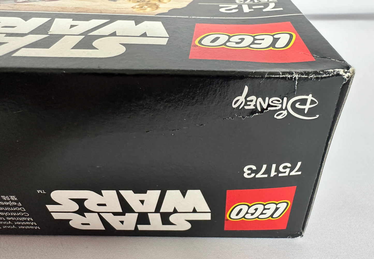 Close-up of a LEGO Star Wars box with branding and product details.
