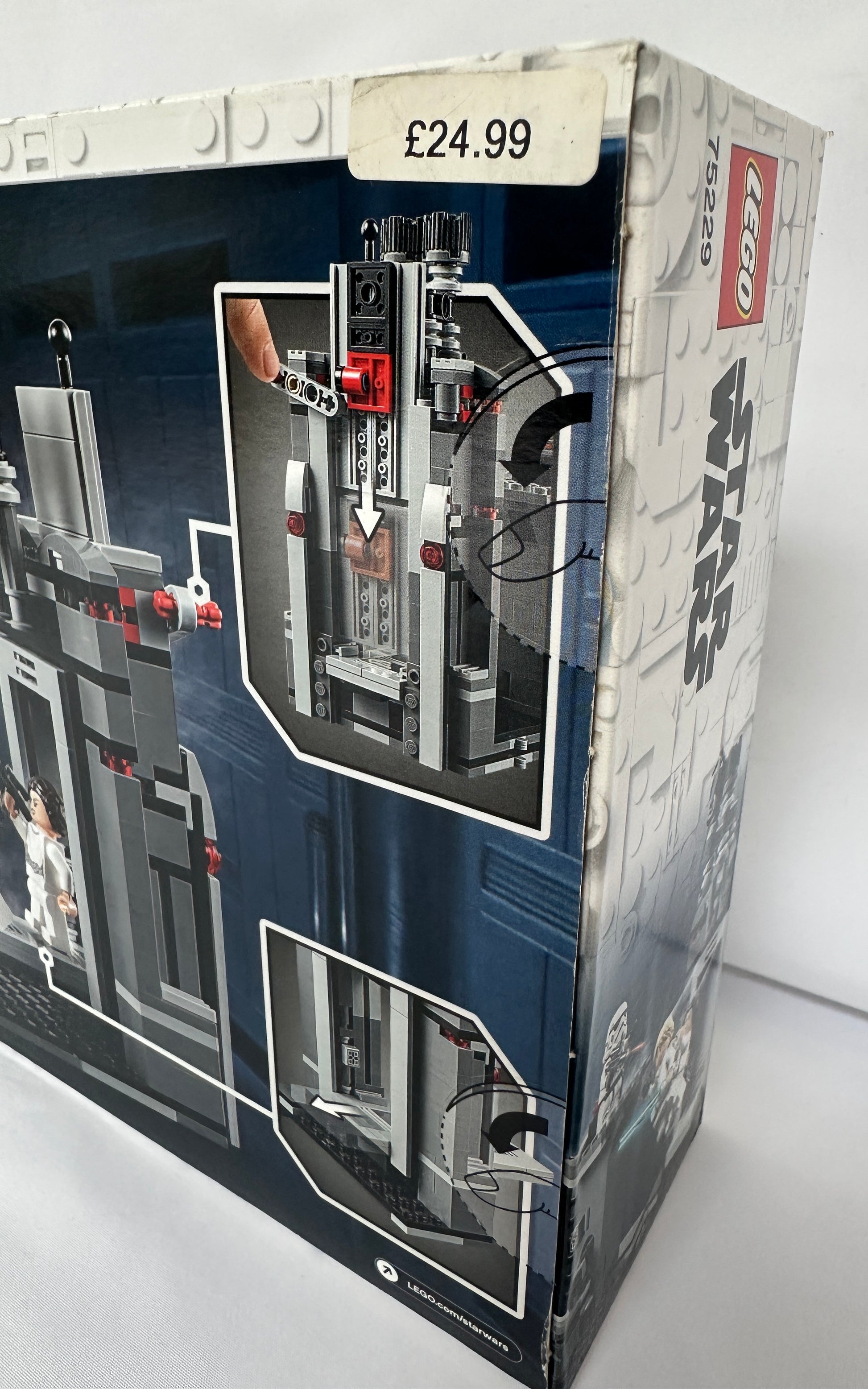 Toy building set packaging with price tag on a white background