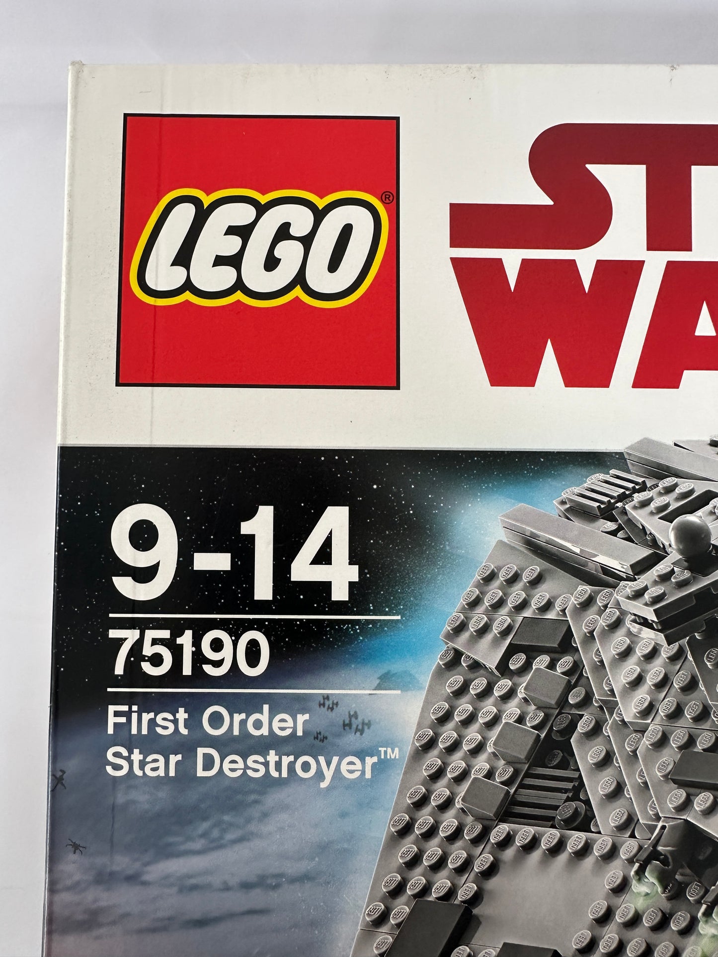 LEGO Star Wars First Order Star Destroyer set packaging with branding and model number.
