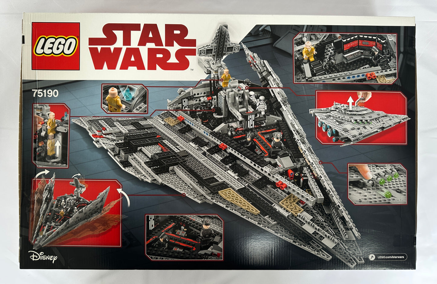 LEGO Star Wars set packaging with model and features on a white background