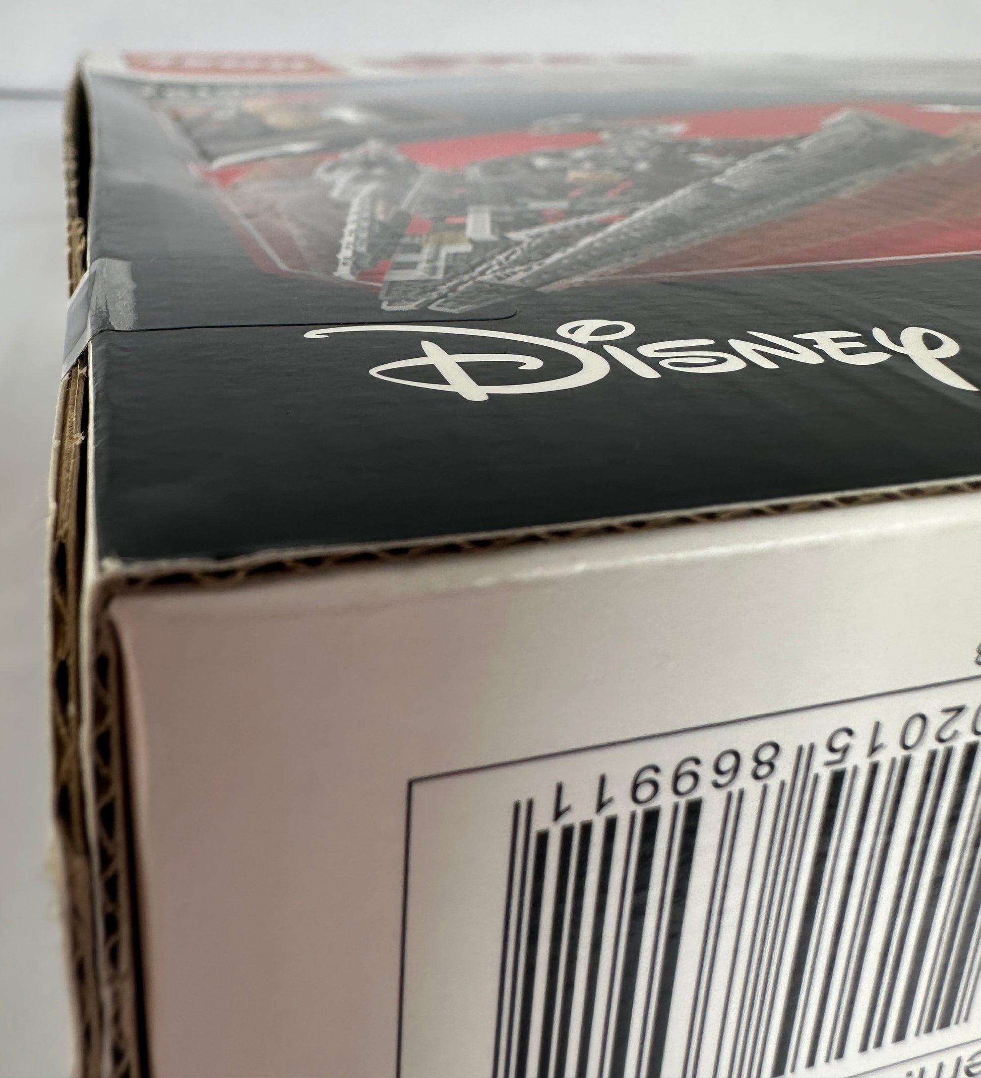 Close-up of a Disney product packaging with a barcode