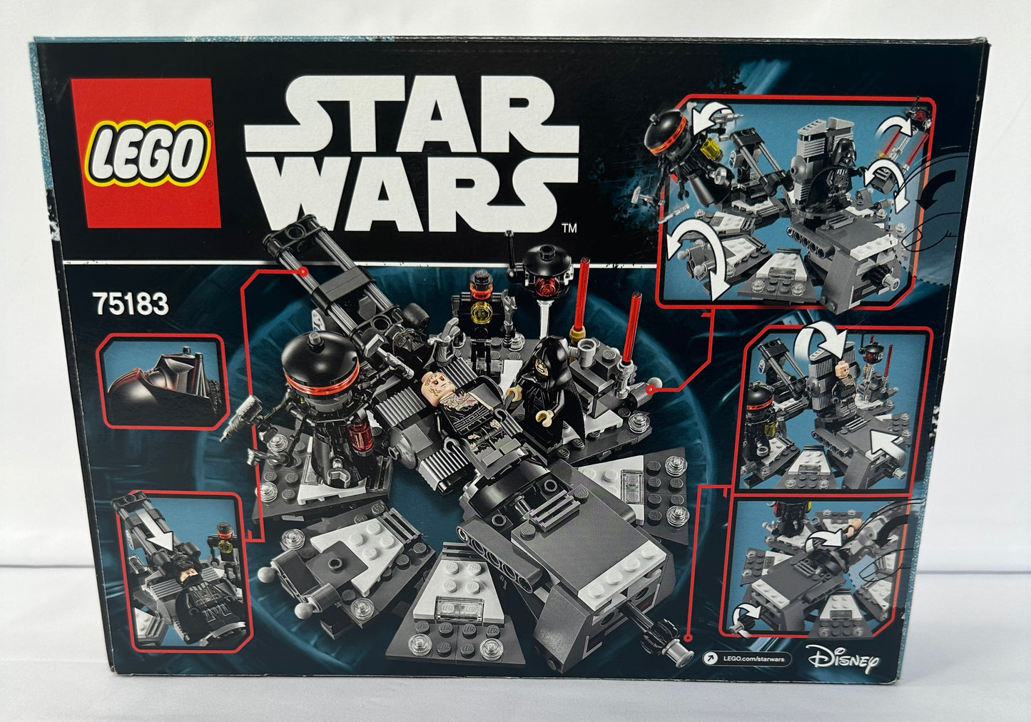 LEGO Star Wars set packaging with model images on a black background
