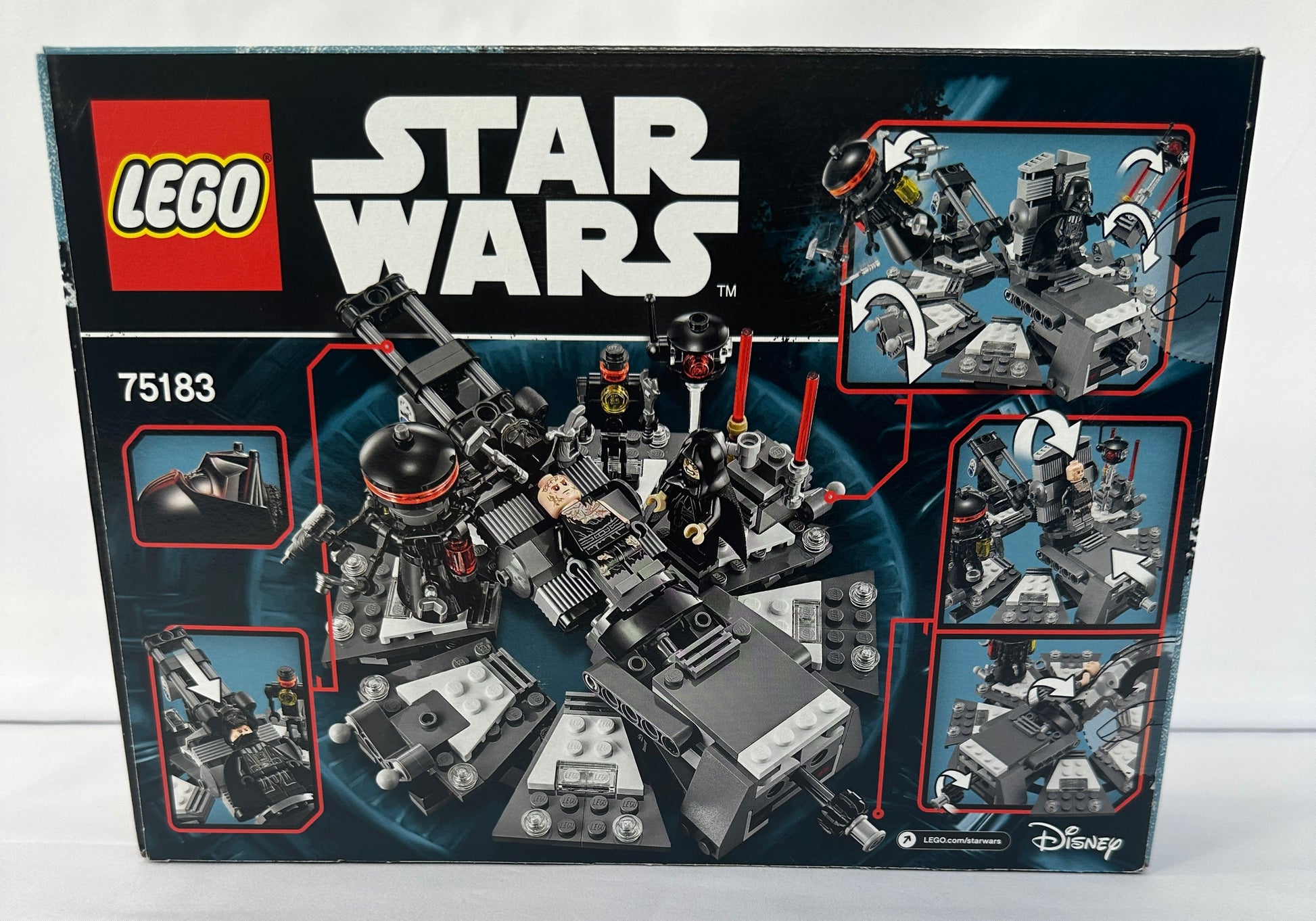 LEGO Star Wars set packaging with model images on a black background