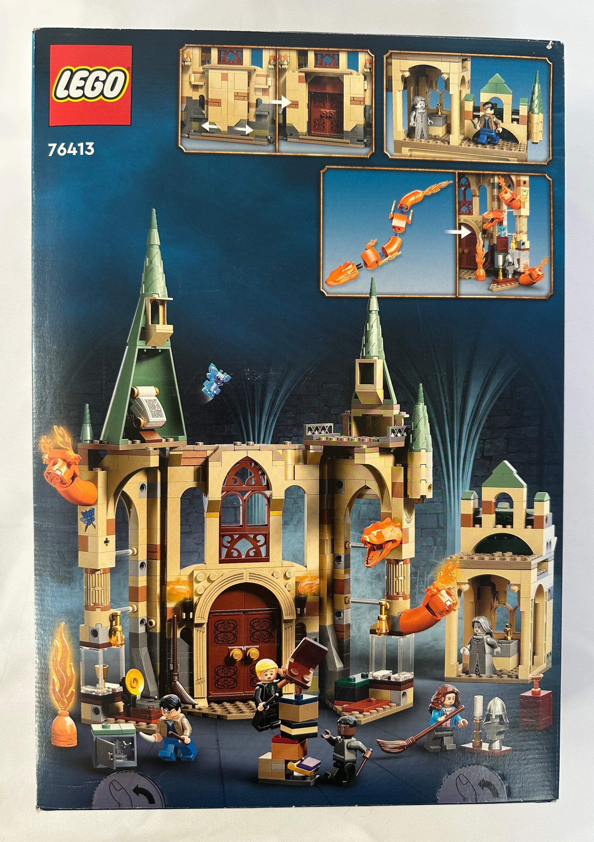 LEGO Harry Potter set packaging with model and character illustrations.