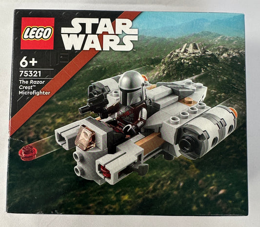 LEGO Star Wars The Razor Crest Microfighter set packaging with mountainous landscape background