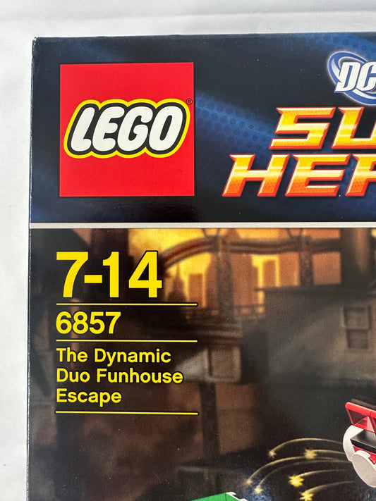 LEGO Super Heroes packaging with Batman and Superman, featuring the LEGO logo and product number 6857.