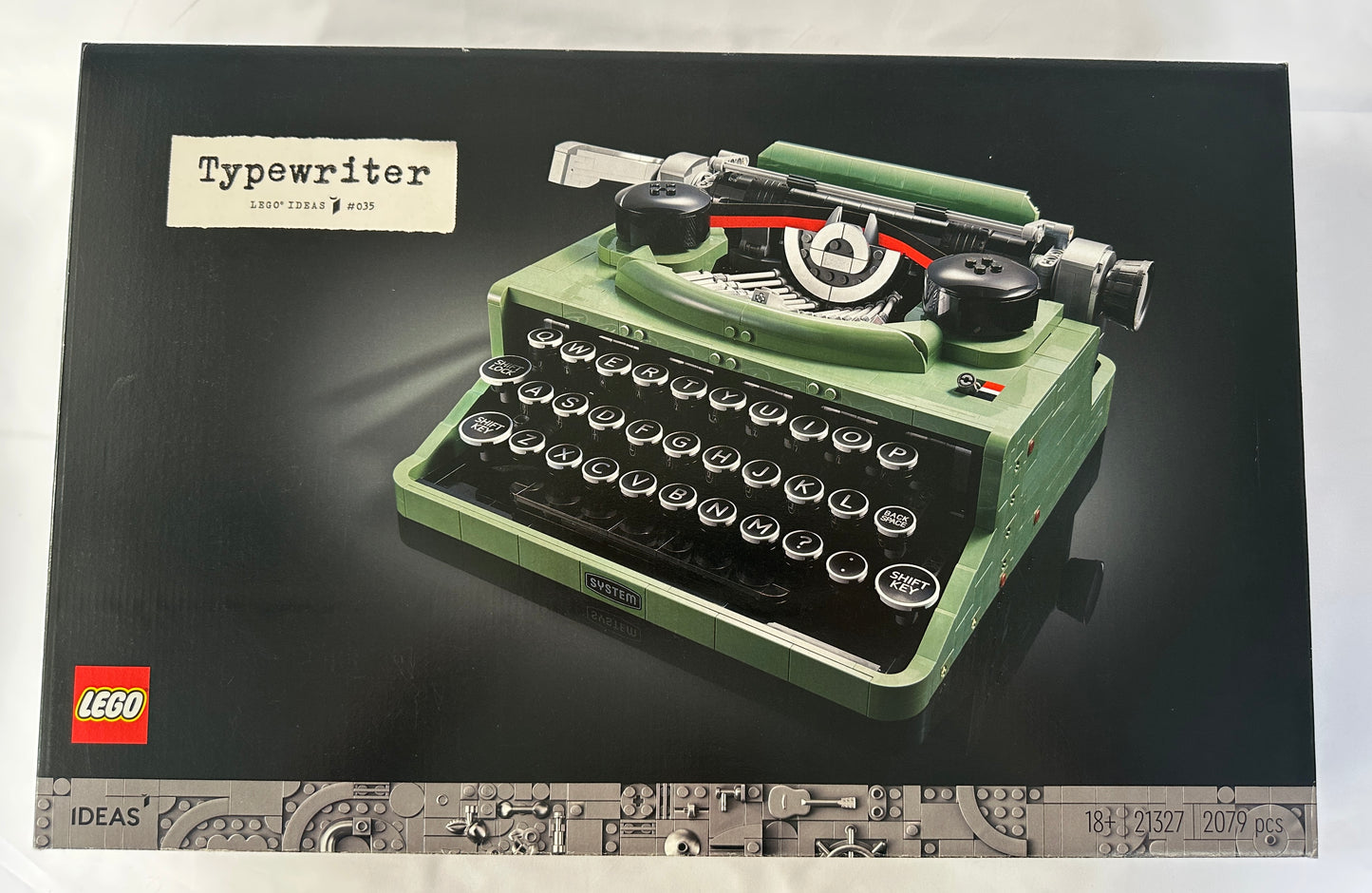 LEGO Typewriter set packaging on a white background