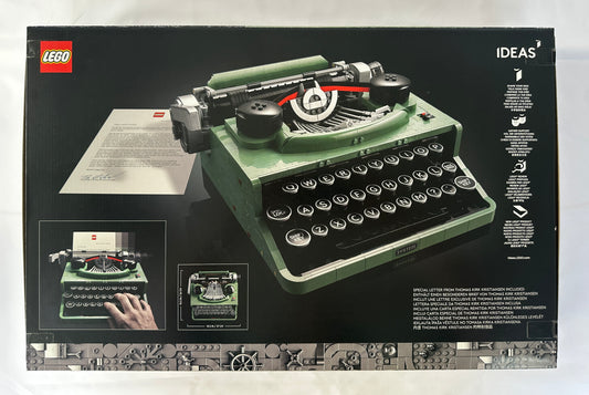 LEGO Ideas typewriter model packaging on a white background